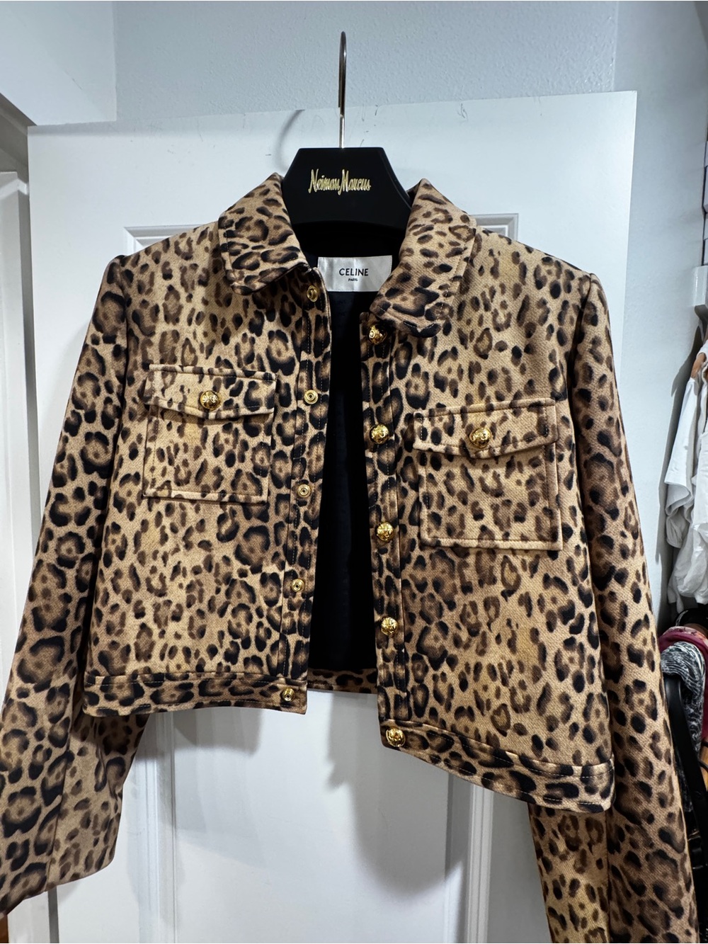Celine Leopard Print Cropped Jacket - Tan & Black